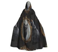 WHJSHOP Cat In The Mirror Picture Halloween Adulto Mantello Con Cappuccio Uomini E Donne Abbigliamento Mantello Gioco di Ruolo