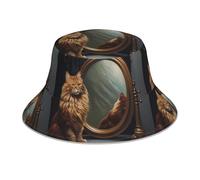 WHJSHOP Cat Looking in The Mirror Stampato Riflettente Bucket Hat Uomo e Donna Casual Outdoor Nero