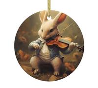 WHJSHOP Ciondolo rotondo in ceramica da appendere a forma di coniglietto che suona il violino, 7,4 cm, squisito e durevole