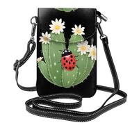 WHJSHOP Coccinella sulla borsa del telefono di vibrazione della borsa a tracolla delle piccole donne di cuoio dell'immagine del fiore del cactus, impermeabile e durevole