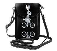 WHJSHOP Coniglio grigio che cavalca una borsa a tracolla del telefono di vibrazione della tracolla delle piccole donne di cuoio dell'immagine della bicicletta, impermeabile e