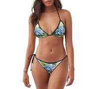 WHJSHOP Costume da bagno bikini da donna 2 pezzi ortensia acquerello stampato triangolo costumi da bagno, nero, L