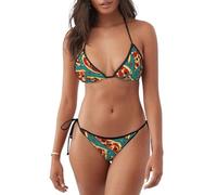 Whjshop Costume da bagno da donna a 2 pezzi con motivo a pizza, stampato a triangolo, nero, L