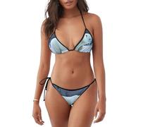 Whjshop Costume da bagno da donna a 2 pezzi con orso polare in inverno stampato triangolo costumi da bagno, nero, L