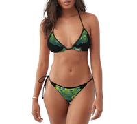 WHJSHOP Costume da bagno da donna a 2 pezzi con stampa a triangolo, motivo: pecorelle sotto l'albero di mirtillo, Nero, L