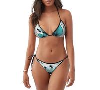 Whjshop Costume da bagno da donna a 2 pezzi con stampa orso polare a triangolo, nero, L