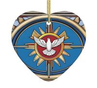WHJSHOP Decorazione natalizia in ceramica a forma di cuore per albero da appendere nelle festività natalizie con stampa dello spirito santo Christia