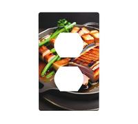WHJSHOP Deliziosa griglia con immagine di carne doppia presa pannello a parete piastra di copertura per presa elettrica decorazione infrangibile durevole 11,4 x 7 cm