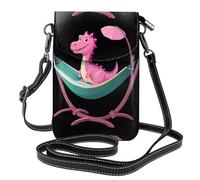 WHJSHOP Dinosauro rosa in una borsa del telefono di vibrazione della borsa a tracolla delle piccole donne di cuoio dell'immagine dell'amaca, impermeabile e durevole
