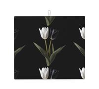 WHJSHOP Due tappetini assorbenti da cucina con motivo a tulipani bianchi e neri, in microfibra super assorbente, antiscivolo di grandi dimensioni