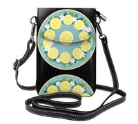 WHJSHOP Fette fresche del limone su una borsa del telefono di vibrazione della tracolla delle piccole donne di cuoio dell'immagine del piatto, impermeabile e durevole