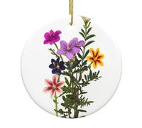 WHJSHOP Fiori che crescono verso l'alto Stampa Albero di Natale Ciondolo rotondo in ceramica - 7,4 cm Squisita porcellana bianca Facile sospensione