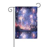 WHJSHOP Fireworks in the city at night - Bandiere da giardino, 30,5 x 45,7 cm, per decorazione da cortile, larghezza palo di 3 cm (solo bandiera, asta non inclusa)