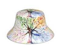 WHJSHOP Four Seasons Spring Tree Printed Reflective Bucket Hat per uomini e donne, per viaggi, campeggio, escursionismo, nero