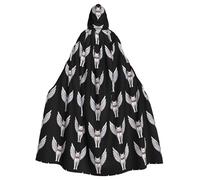 WHJSHOP Gatto bianco con ali stampe, mantello con cappuccio per adulti, per Halloween, giochi di ruolo e feste in costume