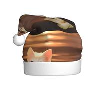 WHJSHOP Gatto che gioca con il modello dell'acqua Cappelli di Natale della peluche degli uomini e delle donne, cappelli di festa di Capodanno adulti