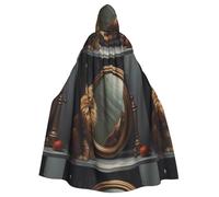 WHJSHOP Gatto guardando allo specchio immagine Halloween adulto mantello con cappuccio abbigliamento uomo e donna mantello gioco di ruolo
