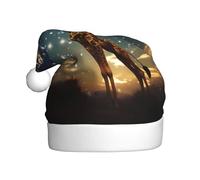 WHJSHOP Giraffa nel mondo interstellare Modello Cappelli di Natale in peluche da uomo e da donna, tappi per feste di Capodanno per adulti