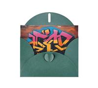 WHJSHOP Graffiti Hip Hop, biglietto di auguri verde scuro - Carta perlescente di alta qualità a doppia faccia effetto perla con fibbia d'amore busta in carta perlata