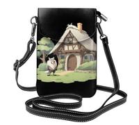 WHJSHOP Grande lupo cattivo fuori dal cottage di paglia foto piccola borsa a tracolla in pelle per telefono flip da donna, impermeabile e durevole