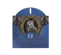 WHJSHOP Gufo in una cornice stampa biglietto di auguri - Carta perlescente di alta qualità, effetto perla su entrambi i lati, busta di carta perlata con fibbia d'amore