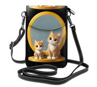 WHJSHOP Il piccolo gatto nello specchio immagine piccola borsa di cuoio del telefono di vibrazione del crossbody delle donne, impermeabile e durevole