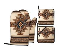 WHJSHOP Il set di quattro pezzi con motivo dipinto nativo americano include 2 guanti isolati e 2 coperchi per pentole con tasche spesse e resistenti