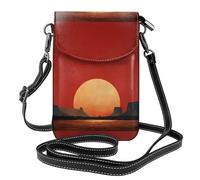 WHJSHOP Il sole rosso nella piccola borsa del telefono di vibrazione del cuoio delle donne di immagine del deserto, impermeabile e durevole