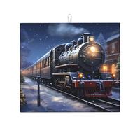 WHJSHOP Inverno Natale Neve Notte Ferrovia Treno Modello Cucina Assorbente Pad, Super Assorbente Microfibra, Oversize Antiscivolo