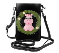 WHJSHOP Ippopotamo rosa in una piccola borsa di cuoio del telefono di vibrazione di vibrazione delle donne dell'immagine della corona dell'ippopotamo rosa, impermeabile e durevole