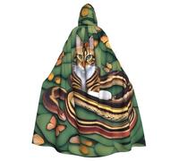 WHJSHOP La storia del serpente e del gatto Stampe Mantello con cappuccio per adulti per Halloween, giochi di ruolo e feste in costume