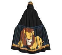 WHJSHOP Leone nella gabbia immagine Halloween adulto mantello con cappuccio uomo e donna abbigliamento mantello gioco di ruolo