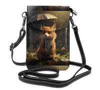 WHJSHOP Little Fox Hiding From The Rain Picture Small Leather Women Crossbody Flip Phone Bag, impermeabile e durevole