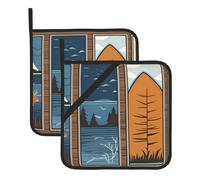 WHJSHOP Lodge Bear - Set di 2 tovagliette isolate quadrate con stampa di cervi e pesci, con una comoda corda laterale per appenderlo facilmente