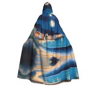 WHJSHOP Mantello con cappuccio per adulti a tema "Una piccola città sotto la luna" che garantisce una facile manutenzione e un uso duraturo