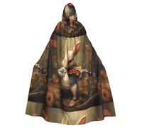 WHJSHOP Mantello con cappuccio per adulti con coniglietto che suona il violino per Halloween, giochi di ruolo e feste in costume