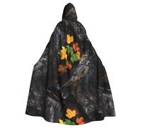 WHJSHOP Mantello con cappuccio per adulti con foglie d'acero sotto le rocce, per Halloween, giochi di ruolo e feste in costume