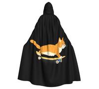 WHJSHOP Mantello con cappuccio per adulti con gatto arancione su skateboard, senza cerniera, comodo e durevole per giochi di ruolo