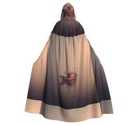 WHJSHOP Mantello con cappuccio per adulti, con motivo di barche da pesca nella nebbia mattutina, per Halloween, giochi di ruolo e feste in costume