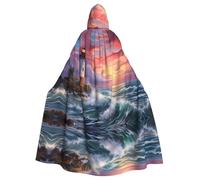 WHJSHOP Mantello con cappuccio per adulti con motivo dipinto a rombi faro per Halloween, giochi di ruolo e feste in costume