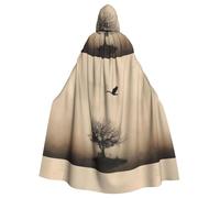 WHJSHOP Mantello con cappuccio per adulti con motivo oche volano sopra piccoli alberi, per Halloween, giochi di ruolo e feste in costume