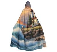 WHJSHOP Mantello con cappuccio per adulti con stampa a mosaico con motivo faro, per Halloween, giochi di ruolo e feste in costume