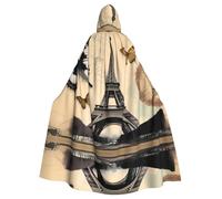 WHJSHOP Mantello con cappuccio per adulti con stampa di farfalle Torre Eiffel di Parigi, per Halloween, giochi di ruolo e feste in costume