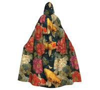WHJSHOP Mantello con cappuccio per adulti con stampa di fiori freschi e pesci koi senza cerniera, comodo e durevole per giochi di ruolo