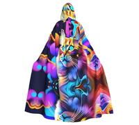 WHJSHOP Mantello con cappuccio per adulti con stampa di gatto psichedelico colorato, per Halloween, giochi di ruolo e feste in costume