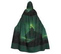 WHJSHOP Mantello con cappuccio per adulti, motivo castello a luce verde, per Halloween, giochi di ruolo e feste in costume
