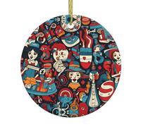 WHJSHOP Modelli di cartoni animati europei e americani Stampa Albero di Natale Ciondolo rotondo in ceramica da appendere - 7,4 cm Squisita porcellana bianca Sospensione facile