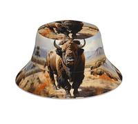 WHJSHOP North American Bison Herd Picture Reflective Bucket Hat traspirante per uomini e donne, per viaggi, campeggio, nero