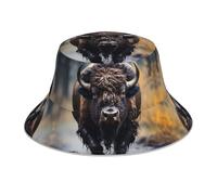 WHJSHOP North American Bison Picture Reflective Bucket Hat traspirante per uomini e donne, per viaggi, campeggio, nero