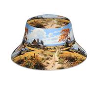 WHJSHOP North American Farmscape Picture Reflective Bucket Hat traspirante per uomini e donne, per viaggi, campeggio, nero